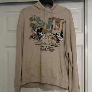 Cream Mickey & Minnie Graphic Hoodie Size L  Disney NWT